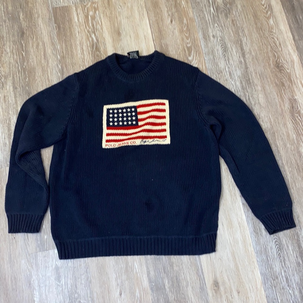 Ralph Lauren Polo Jeans Co. American Flag Knit sweater Navy Blue Large